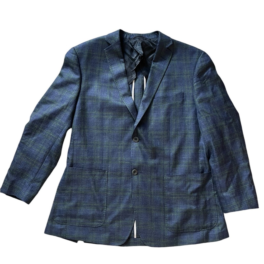 Balmain Blazer Sport Coat Jacket Loro Piana Plaid Men's 54 Blue SLIM‎ Silk Wool✅